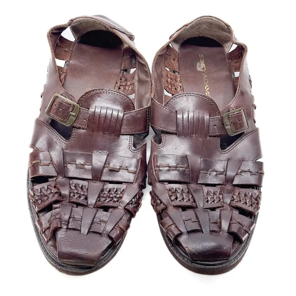 Men's Brown Leather Woven Sandals - Picture 1 of 10